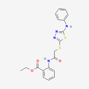 molecular formula C19H18N4O3S2 B11088506 Ethyl 2-({2-[(5-anilino-1,3,4-thiadiazol-2-YL)sulfanyl]acetyl}amino)benzoate 