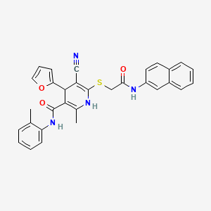 molecular formula C31H26N4O3S B11088513 5-cyano-4-(furan-2-yl)-2-methyl-N-(2-methylphenyl)-6-{[2-(naphthalen-2-ylamino)-2-oxoethyl]sulfanyl}-1,4-dihydropyridine-3-carboxamide 