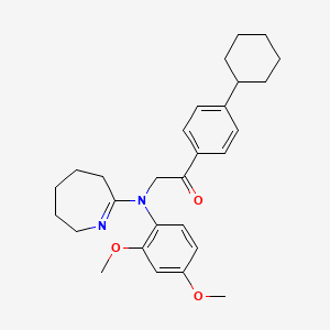 molecular formula C28H36N2O3 B11088564 1-(4-cyclohexylphenyl)-2-[(2,4-dimethoxyphenyl)(3,4,5,6-tetrahydro-2H-azepin-7-yl)amino]ethanone 