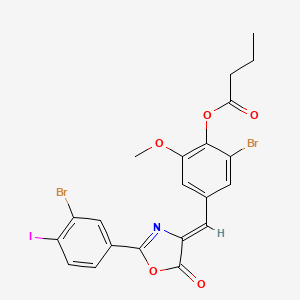 2-bromo-4-{(Z)-[2-(3-bromo-4-iodophenyl)-5-oxo-1,3-oxazol-4(5H)-ylidene]methyl}-6-methoxyphenyl butanoate