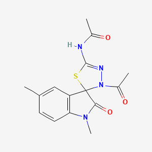 molecular formula C15H16N4O3S B11088687 N-(3'-acetyl-1,5-dimethyl-2-oxo-1,2-dihydro-3'H-spiro[indole-3,2'-[1,3,4]thiadiazol]-5'-yl)acetamide 