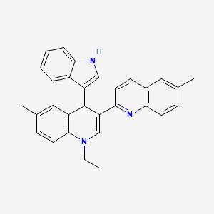 molecular formula C30H27N3 B11088797 1'-ethyl-4'-(1H-indol-3-yl)-6,6'-dimethyl-1',4'-dihydro-2,3'-biquinoline 