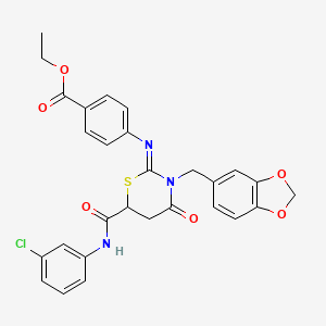 ethyl 4-({(2Z)-3-(1,3-benzodioxol-5-ylmethyl)-6-[(3-chlorophenyl)carbamoyl]-4-oxo-1,3-thiazinan-2-ylidene}amino)benzoate