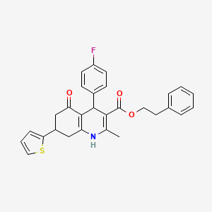 2-Phenylethyl 4-(4-fluorophenyl)-2-methyl-5-oxo-7-(thiophen-2-yl)-1,4,5,6,7,8-hexahydroquinoline-3-carboxylate