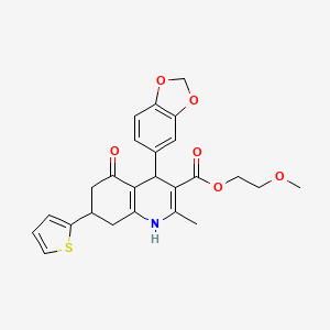 2-Methoxyethyl 4-(1,3-benzodioxol-5-yl)-2-methyl-5-oxo-7-(thiophen-2-yl)-1,4,5,6,7,8-hexahydroquinoline-3-carboxylate