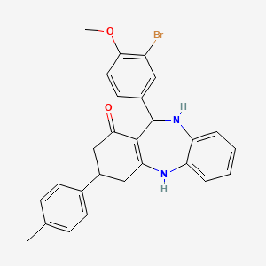 molecular formula C27H25BrN2O2 B11089059 11-(3-bromo-4-methoxyphenyl)-3-(4-methylphenyl)-2,3,4,5,10,11-hexahydro-1H-dibenzo[b,e][1,4]diazepin-1-one 