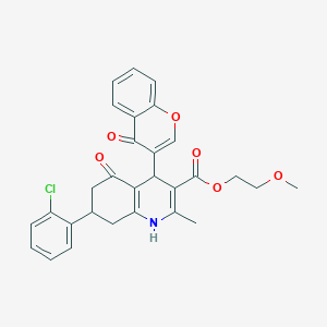 molecular formula C29H26ClNO6 B11089062 2-methoxyethyl 7-(2-chlorophenyl)-2-methyl-5-oxo-4-(4-oxo-4H-chromen-3-yl)-1,4,5,6,7,8-hexahydroquinoline-3-carboxylate 