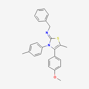 molecular formula C25H24N2OS B11089075 N-((2E)-4-(4-methoxyphenyl)-5-methyl-3-(4-methylphenyl)-1,3-thiazol-2(3H)-ylidene)(phenyl)methanamine 