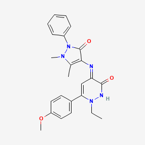 (4Z)-4-[(1,5-dimethyl-3-oxo-2-phenyl-2,3-dihydro-1H-pyrazol-4-yl)imino]-1-ethyl-6-(4-methoxyphenyl)-1,4-dihydropyridazin-3(2H)-one