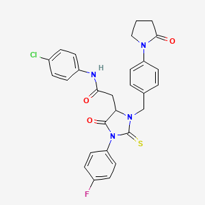 N-(4-chlorophenyl)-2-{1-(4-fluorophenyl)-5-oxo-3-[4-(2-oxopyrrolidin-1-yl)benzyl]-2-thioxoimidazolidin-4-yl}acetamide