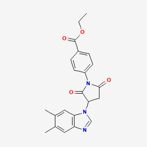 molecular formula C22H21N3O4 B11089143 Ethyl 4-[3-(5,6-dimethylbenzimidazol-1-yl)-2,5-dioxopyrrolidin-1-yl]benzoate 