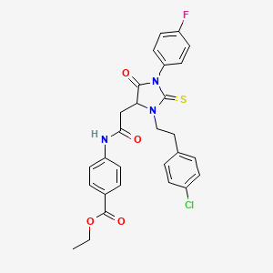 Ethyl 4-[({3-[2-(4-chlorophenyl)ethyl]-1-(4-fluorophenyl)-5-oxo-2-thioxoimidazolidin-4-yl}acetyl)amino]benzoate