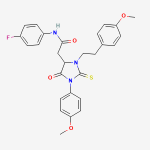 N-(4-fluorophenyl)-2-[1-(4-methoxyphenyl)-3-[2-(4-methoxyphenyl)ethyl]-5-oxo-2-sulfanylideneimidazolidin-4-yl]acetamide