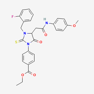 Ethyl 4-[3-(2-fluorobenzyl)-4-{2-[(4-methoxyphenyl)amino]-2-oxoethyl}-5-oxo-2-thioxoimidazolidin-1-yl]benzoate