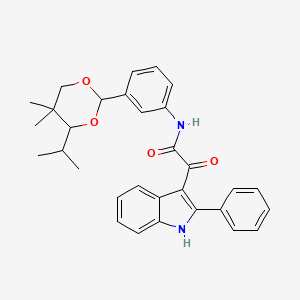 molecular formula C31H32N2O4 B11089323 N-{3-[5,5-dimethyl-4-(propan-2-yl)-1,3-dioxan-2-yl]phenyl}-2-oxo-2-(2-phenyl-1H-indol-3-yl)acetamide 