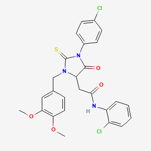 N-(2-chlorophenyl)-2-[1-(4-chlorophenyl)-3-(3,4-dimethoxybenzyl)-5-oxo-2-thioxoimidazolidin-4-yl]acetamide