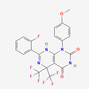 molecular formula C21H13F7N4O3 B11089574 7-(2-fluorophenyl)-1-(4-methoxyphenyl)-5,5-bis(trifluoromethyl)-5,8-dihydropyrimido[4,5-d]pyrimidine-2,4(1H,3H)-dione 