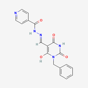 molecular formula C18H15N5O4 B11089604 Isonicotinic acid N'-[1-benzyl-2,4,6-trioxo-tetrahydro-pyrimidin-(5E)-ylidenemethyl]-hydrazide 