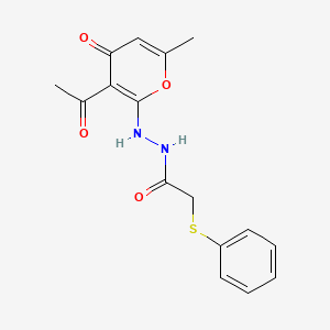 molecular formula C16H16N2O4S B11089620 N'-(3-acetyl-6-methyl-4-oxo-4H-pyran-2-yl)-2-(phenylsulfanyl)acetohydrazide 