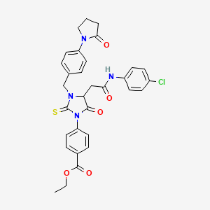 Ethyl 4-(4-{2-[(4-chlorophenyl)amino]-2-oxoethyl}-5-oxo-3-[4-(2-oxopyrrolidin-1-yl)benzyl]-2-thioxoimidazolidin-1-yl)benzoate