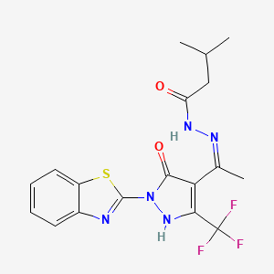 molecular formula C18H18F3N5O2S B11089699 N'-{(1Z)-1-[1-(1,3-benzothiazol-2-yl)-5-hydroxy-3-(trifluoromethyl)-1H-pyrazol-4-yl]ethylidene}-3-methylbutanehydrazide 