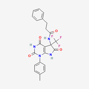 N-[4-hydroxy-1-(4-methylphenyl)-2,6-dioxo-5-(trifluoromethyl)-2,5,6,7-tetrahydro-1H-pyrrolo[2,3-d]pyrimidin-5-yl]-3-phenylpropanamide