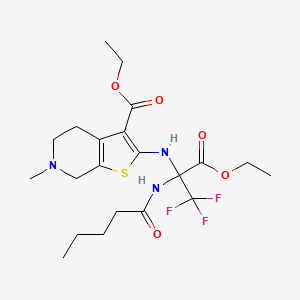 molecular formula C21H30F3N3O5S B11089702 Ethyl 2-{[3-ethoxy-1,1,1-trifluoro-3-oxo-2-(pentanoylamino)propan-2-yl]amino}-6-methyl-4,5,6,7-tetrahydrothieno[2,3-c]pyridine-3-carboxylate 