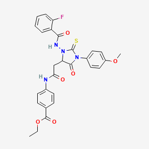 Ethyl 4-({[3-{[(2-fluorophenyl)carbonyl]amino}-1-(4-methoxyphenyl)-5-oxo-2-thioxoimidazolidin-4-yl]acetyl}amino)benzoate