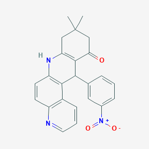 molecular formula C24H21N3O3 B11089789 9,9-dimethyl-12-(3-nitrophenyl)-8,9,10,12-tetrahydrobenzo[b][4,7]phenanthrolin-11(7H)-one 