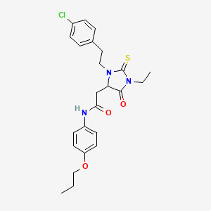 molecular formula C24H28ClN3O3S B11089820 2-{3-[2-(4-chlorophenyl)ethyl]-1-ethyl-5-oxo-2-thioxoimidazolidin-4-yl}-N-(4-propoxyphenyl)acetamide 