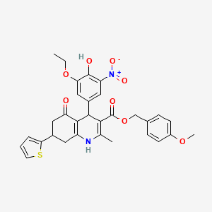 4-Methoxybenzyl 4-(3-ethoxy-4-hydroxy-5-nitrophenyl)-2-methyl-5-oxo-7-(thiophen-2-yl)-1,4,5,6,7,8-hexahydroquinoline-3-carboxylate