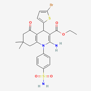 molecular formula C24H26BrN3O5S2 B11089857 Ethyl 2-amino-4-(5-bromothiophen-2-yl)-7,7-dimethyl-5-oxo-1-(4-sulfamoylphenyl)-1,4,5,6,7,8-hexahydroquinoline-3-carboxylate 