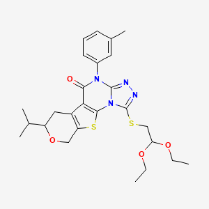 molecular formula C26H32N4O4S2 B11089966 3-(2,2-diethoxyethylsulfanyl)-7-(3-methylphenyl)-12-propan-2-yl-13-oxa-16-thia-2,4,5,7-tetrazatetracyclo[7.7.0.02,6.010,15]hexadeca-1(9),3,5,10(15)-tetraen-8-one 