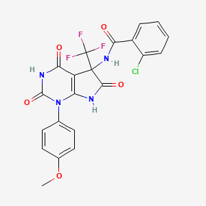 molecular formula C21H14ClF3N4O5 B11089971 2-chloro-N-[4-hydroxy-1-(4-methoxyphenyl)-2,6-dioxo-5-(trifluoromethyl)-2,5,6,7-tetrahydro-1H-pyrrolo[2,3-d]pyrimidin-5-yl]benzamide 