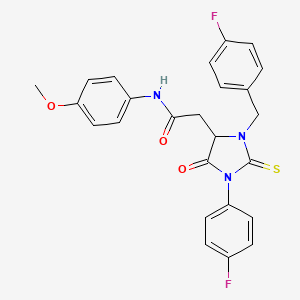 molecular formula C25H21F2N3O3S B11090031 2-[1-(4-fluorophenyl)-3-[(4-fluorophenyl)methyl]-5-oxo-2-sulfanylideneimidazolidin-4-yl]-N-(4-methoxyphenyl)acetamide 