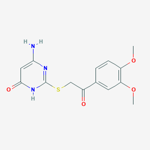 molecular formula C14H15N3O4S B11090044 2-[(4-Amino-6-hydroxypyrimidin-2-yl)sulfanyl]-1-(3,4-dimethoxyphenyl)ethanone 