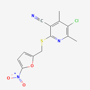 molecular formula C13H10ClN3O3S B11090074 5-Chloro-4,6-dimethyl-2-{[(5-nitrofuran-2-yl)methyl]sulfanyl}pyridine-3-carbonitrile 