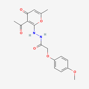 molecular formula C17H18N2O6 B11090104 N'-(3-acetyl-6-methyl-4-oxo-4H-pyran-2-yl)-2-(4-methoxyphenoxy)acetohydrazide 