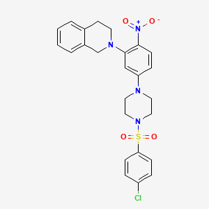 molecular formula C25H25ClN4O4S B11090139 2-(5-{4-[(4-Chlorophenyl)sulfonyl]piperazin-1-yl}-2-nitrophenyl)-1,2,3,4-tetrahydroisoquinoline 