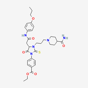 Ethyl 4-(3-[3-(4-carbamoylpiperidin-1-yl)propyl]-5-oxo-4-{2-oxo-2-[(4-propoxyphenyl)amino]ethyl}-2-thioxoimidazolidin-1-yl)benzoate