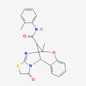 molecular formula C21H19N3O3S B11090231 5-methyl-N-(2-methylphenyl)-1-oxo-1,2-dihydro-5H,11H-5,11-methano[1,3]thiazolo[2,3-d][1,3,5]benzoxadiazocine-13-carboxamide 