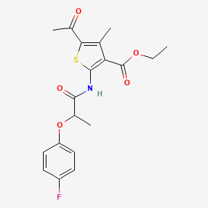 molecular formula C19H20FNO5S B11090235 Ethyl 5-acetyl-2-{[2-(4-fluorophenoxy)propanoyl]amino}-4-methylthiophene-3-carboxylate 