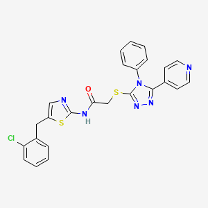 molecular formula C25H19ClN6OS2 B11090244 N-[5-(2-chlorobenzyl)-1,3-thiazol-2-yl]-2-{[4-phenyl-5-(pyridin-4-yl)-4H-1,2,4-triazol-3-yl]sulfanyl}acetamide 