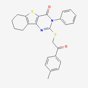 molecular formula C25H22N2O2S2 B11090247 2-{[2-(4-methylphenyl)-2-oxoethyl]sulfanyl}-3-phenyl-6,7,8,9-tetrahydro[1]benzothieno[3,2-d]pyrimidin-4(3H)-one 