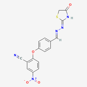 5-nitro-2-(4-{(E)-[(2Z)-(4-oxo-1,3-thiazolidin-2-ylidene)hydrazinylidene]methyl}phenoxy)benzonitrile