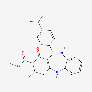 molecular formula C25H28N2O3 B11090323 Methyl 11-(4-isopropylphenyl)-3-methyl-1-oxo-2,3,4,5,10,11-hexahydro-1H-dibenzo[B,E][1,4]diazepine-2-carboxylate 