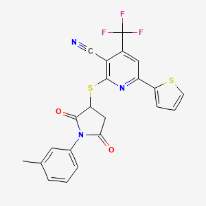 2-{[1-(3-Methylphenyl)-2,5-dioxopyrrolidin-3-yl]sulfanyl}-6-(thiophen-2-yl)-4-(trifluoromethyl)pyridine-3-carbonitrile