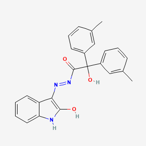 molecular formula C24H21N3O3 B11090403 2-hydroxy-1-[(E)-(2-hydroxy-1H-indol-3-yl)diazenyl]-2,2-bis(3-methylphenyl)ethanone 