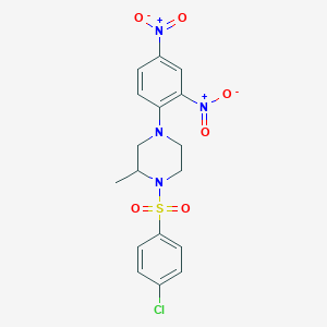 molecular formula C17H17ClN4O6S B11090424 1-[(4-Chlorophenyl)sulfonyl]-4-(2,4-dinitrophenyl)-2-methylpiperazine 