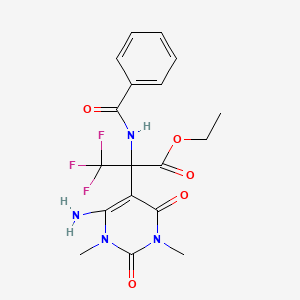 molecular formula C18H19F3N4O5 B11090439 Ethyl 2-(6-amino-1,3-dimethyl-2,4-dioxo-1,2,3,4-tetrahydropyrimidin-5-yl)-3,3,3-trifluoro-2-[(phenylcarbonyl)amino]propanoate 